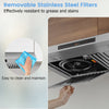 Removable stainless steel filters of the 29.5-inch under cabinet range hood, easy to clean and resistant to grease.