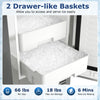 Two drawer-like baskets of the Under Counter Nugget Ice Maker, showcasing 18 lbs ice storage for easy access and.