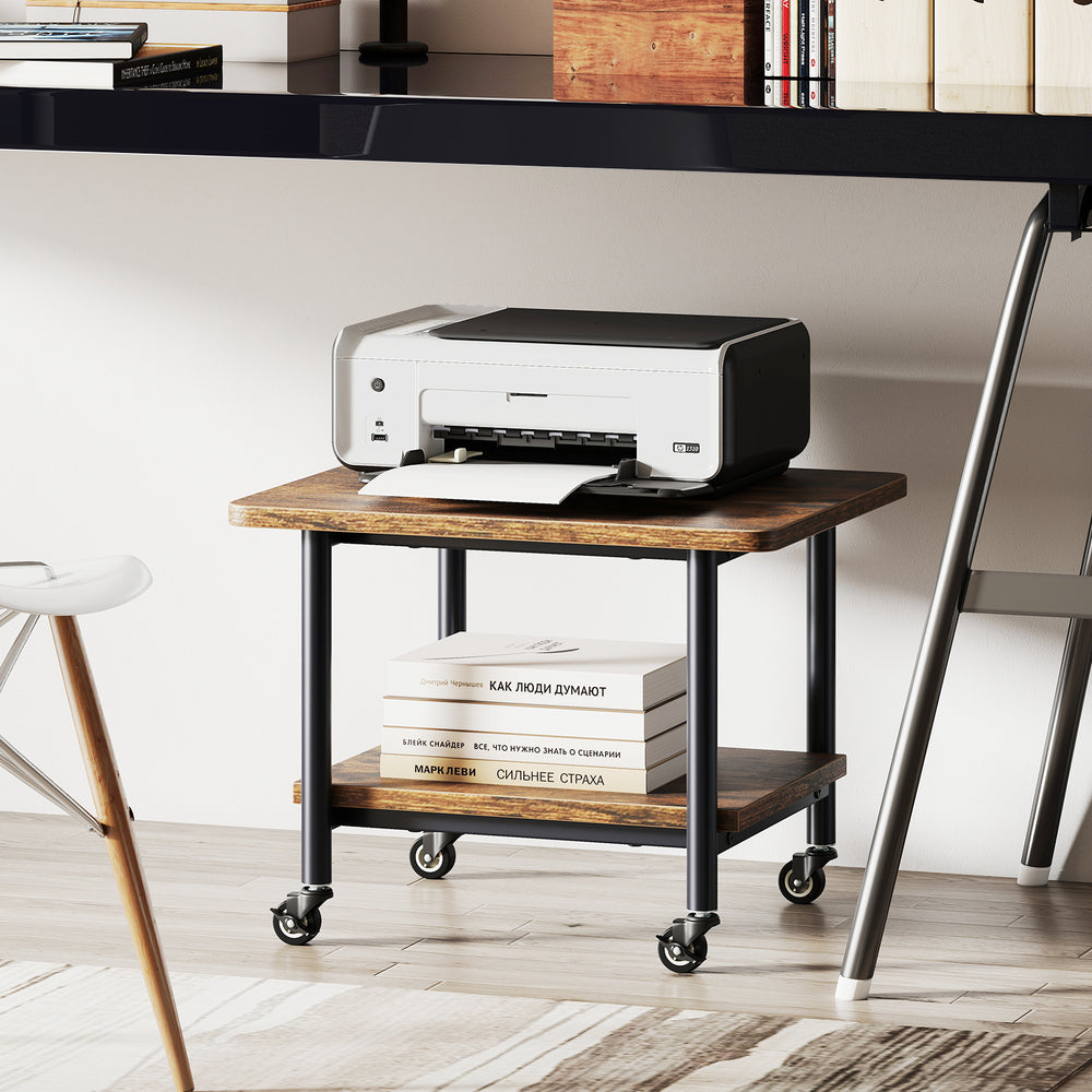 Under Desk Printer Stand with 360° Swivel Casters-Brown - Gallery View 1 of 11