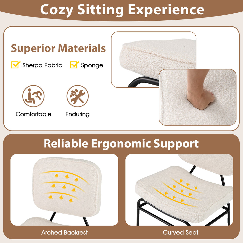 Upholstered accent chair in beige with Sherpa fabric, sponge padding, and ergonomic support for cozy sitting.