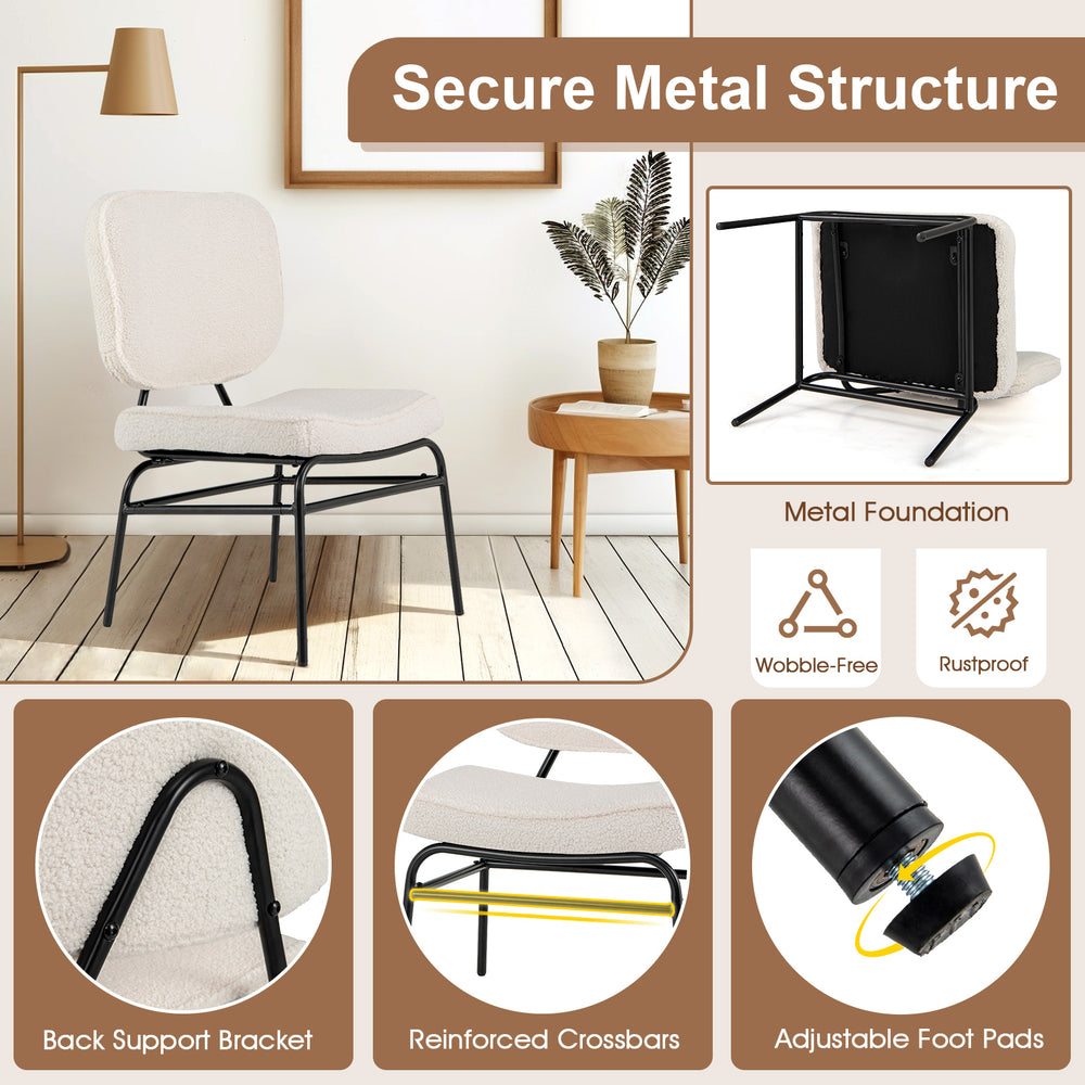 Upholstered accent chair in beige with a secure metal structure, ergonomic support, and adjustable foot pads for.