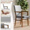 Gray upholstered accent chair with solid rubber wood frame, ergonomic backrest, and comfortable armrests for versatile.