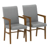 Set of 2 gray upholstered accent chairs with high back, solid rubber wood frame, and armrests for added comfort.