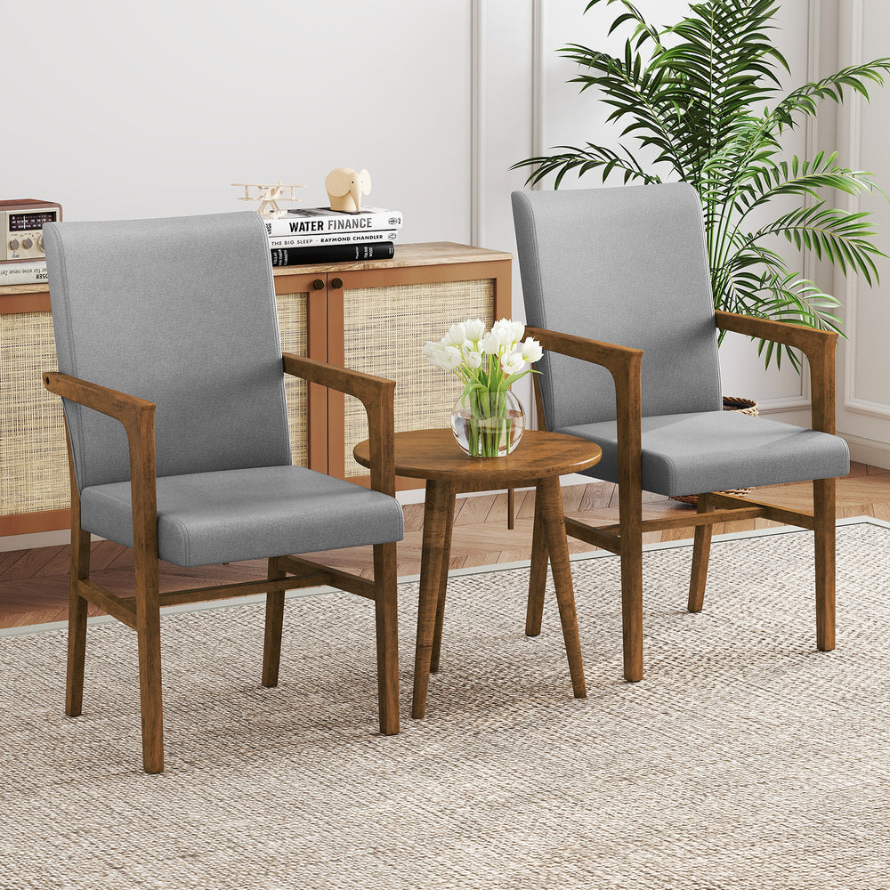 Set of 2 gray upholstered accent chairs with solid rubber wood frame and high back, perfect for living rooms or.