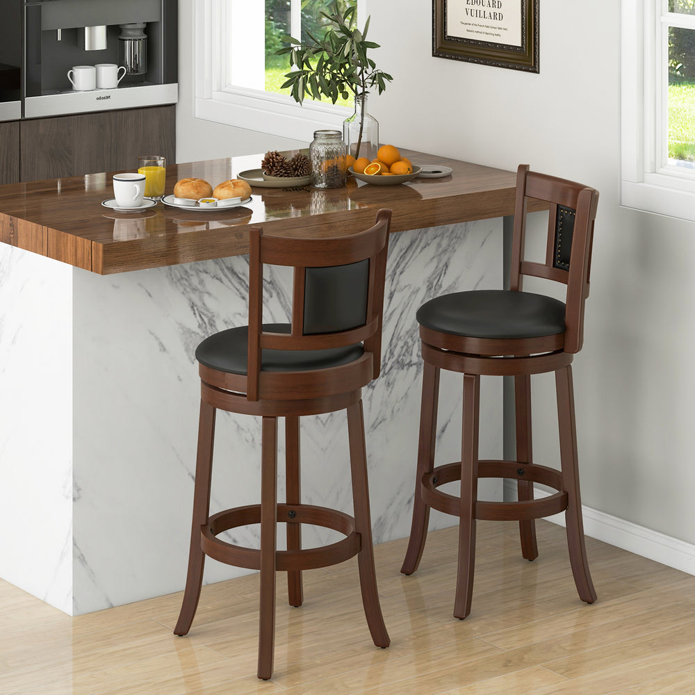 25.5 Inch/30.5 Inch Upholstered Bar Stools Set of 2 with Curved Backrest and Footrest-30.5 Inches - Gallery View 1 of 8