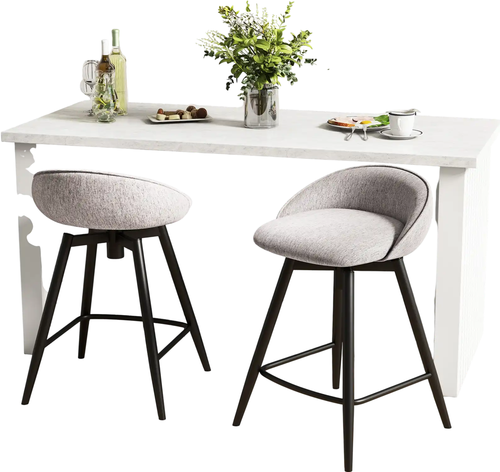 Costway Upholstered Bar Stools Set of 2 w/ Footrest Backrest Gray 827439165 New