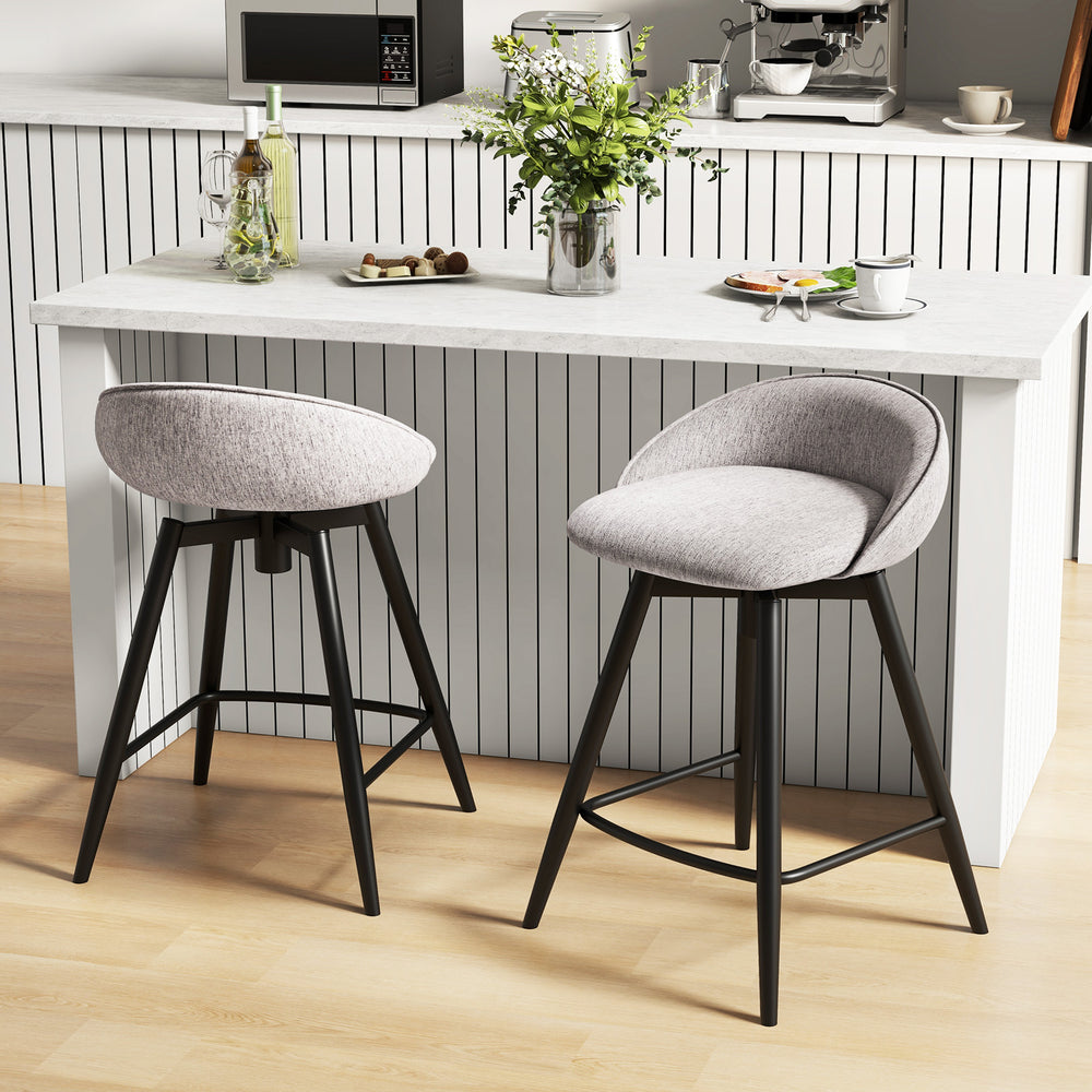 Upholstered Bar Stools Set of 2 with Footrest and Backrest-Gray - Gallery View 1 of 10