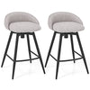 Set of 2 gray upholstered bar stools with backrest and footrest, ideal for kitchen islands and cafes.