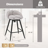 Gray upholstered bar stool with backrest and footrest, featuring a sturdy metal base, ideal for kitchen islands or.