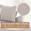 Curved gray upholstered sofa with cozy pillows, made of premium polyester fabric for comfortable living room use.