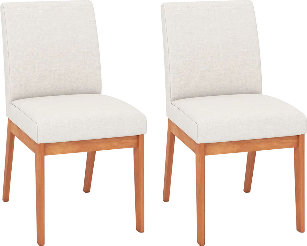Beige upholstered dining chairs set of 2 with rubber wood legs, featuring padded seats and curved backrests for comfort.