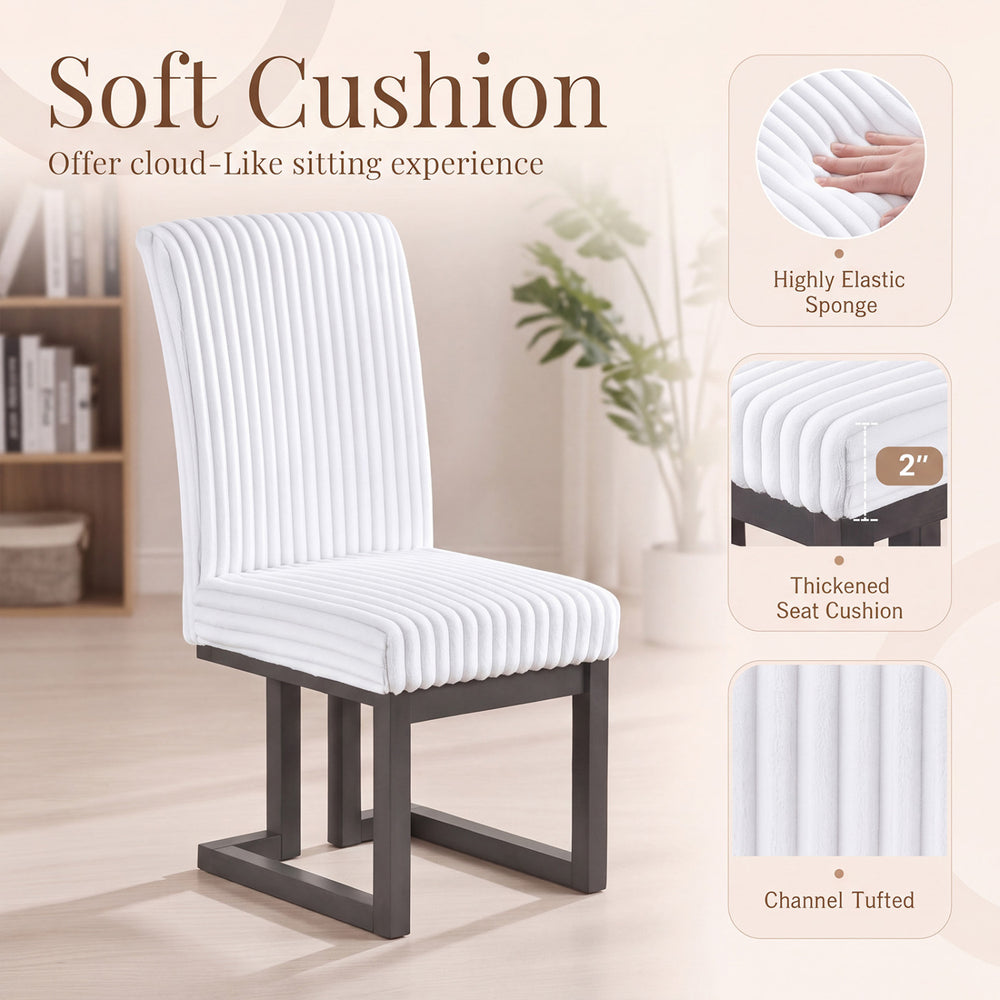Upholstered dining chair with white padded seat and rubber wood legs, offering comfort and modern style for dining rooms.