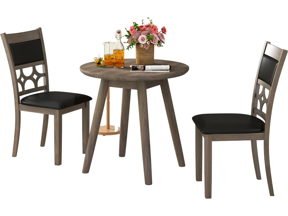 Gray upholstered dining chair set of 2 with padded backrest, featuring a stylish hollowed design for comfort and.
