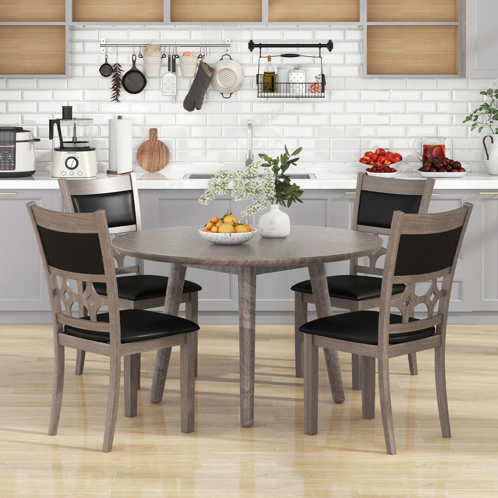 Upholstered dining chair set with padded backrest in gray, featuring a stylish patterned design for versatile room.
