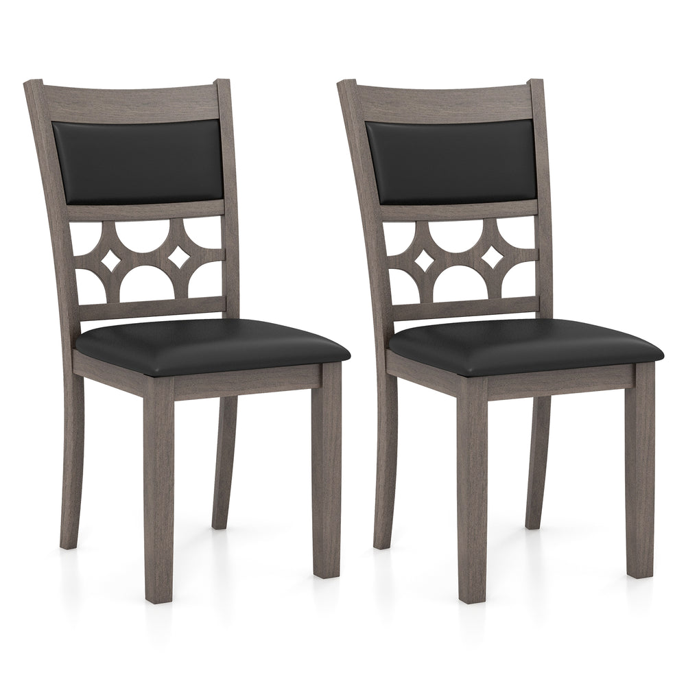 Set of 2 gray upholstered dining chairs with padded backrest, solid wood frame, and stylish patterned design for.