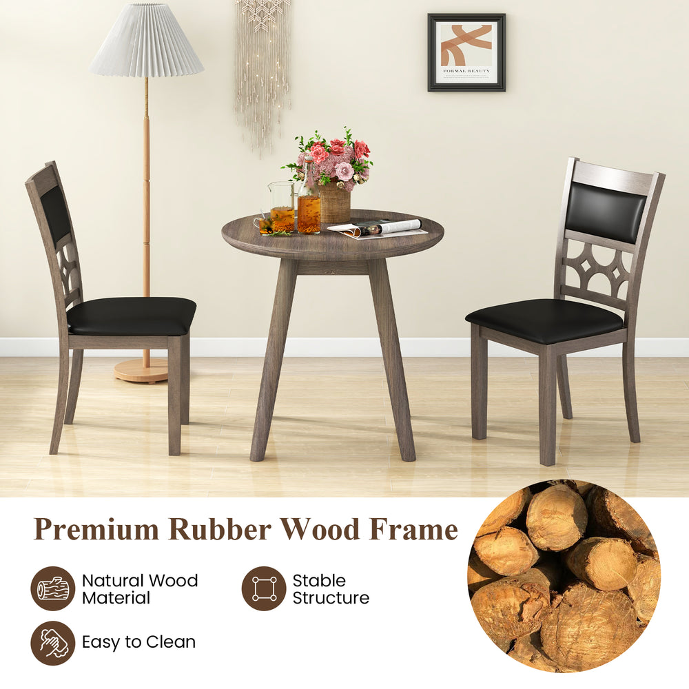 Upholstered dining chair set of 2 in gray with padded backrest, premium rubber wood frame, perfect for dining rooms.
