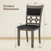 Gray upholstered dining chair with padded backrest, showcasing dimensions for dining room or kitchen use.