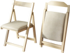 Folding upholstered dining chair with curved backrest in beige, featuring soft cushions and compact storage design.