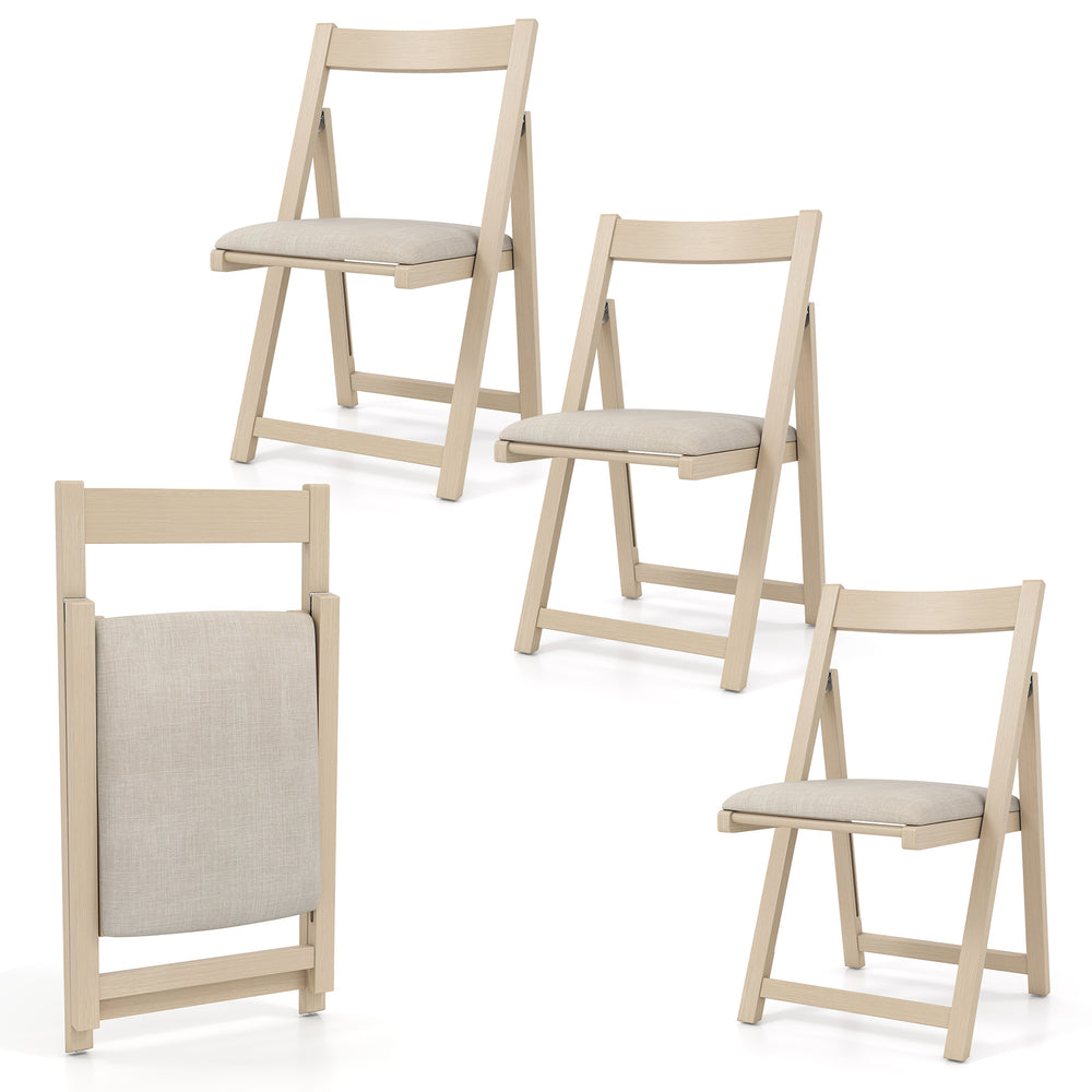 Folding upholstered dining chairs set of 4 in beige with curved backrests for comfort and easy storage.