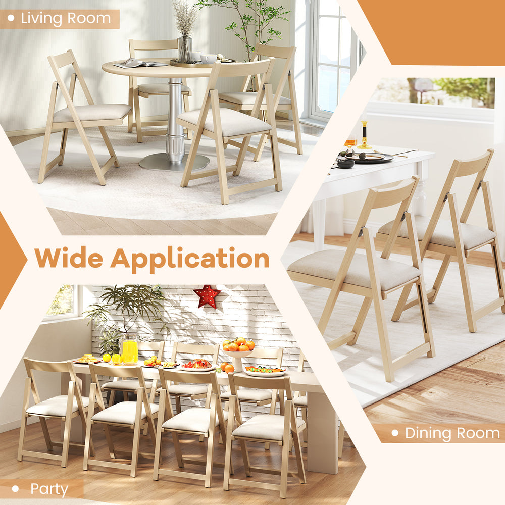 Folding upholstered dining chair in beige with a hollowed backrest for breathability and lumbar support, ideal for any.