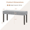 Gray upholstered entryway bench dimensions with padded seat, solid rubber wood legs, and 400 lbs weight capacity.