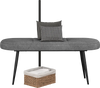 Gray upholstered entryway bench with heavy-duty metal frame, featuring button tufting and a cozy cushion for.