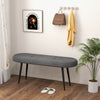 Gray upholstered entryway bench with heavy-duty metal frame, button tufted design, ideal for comfortable seating.
