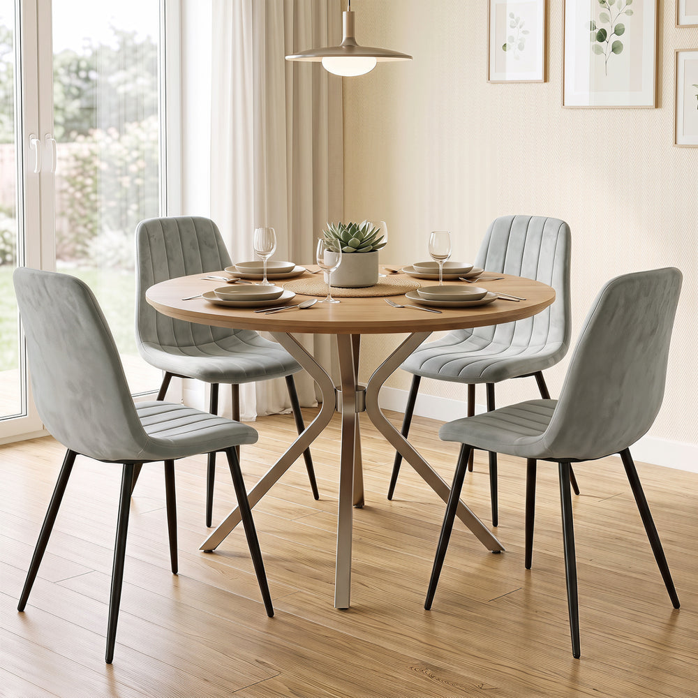 Upholstered Fabric Dining Chairs Set of 4 with Sturdy Metal Legs and Curved Backrest-Gray - Gallery View 1 of 9