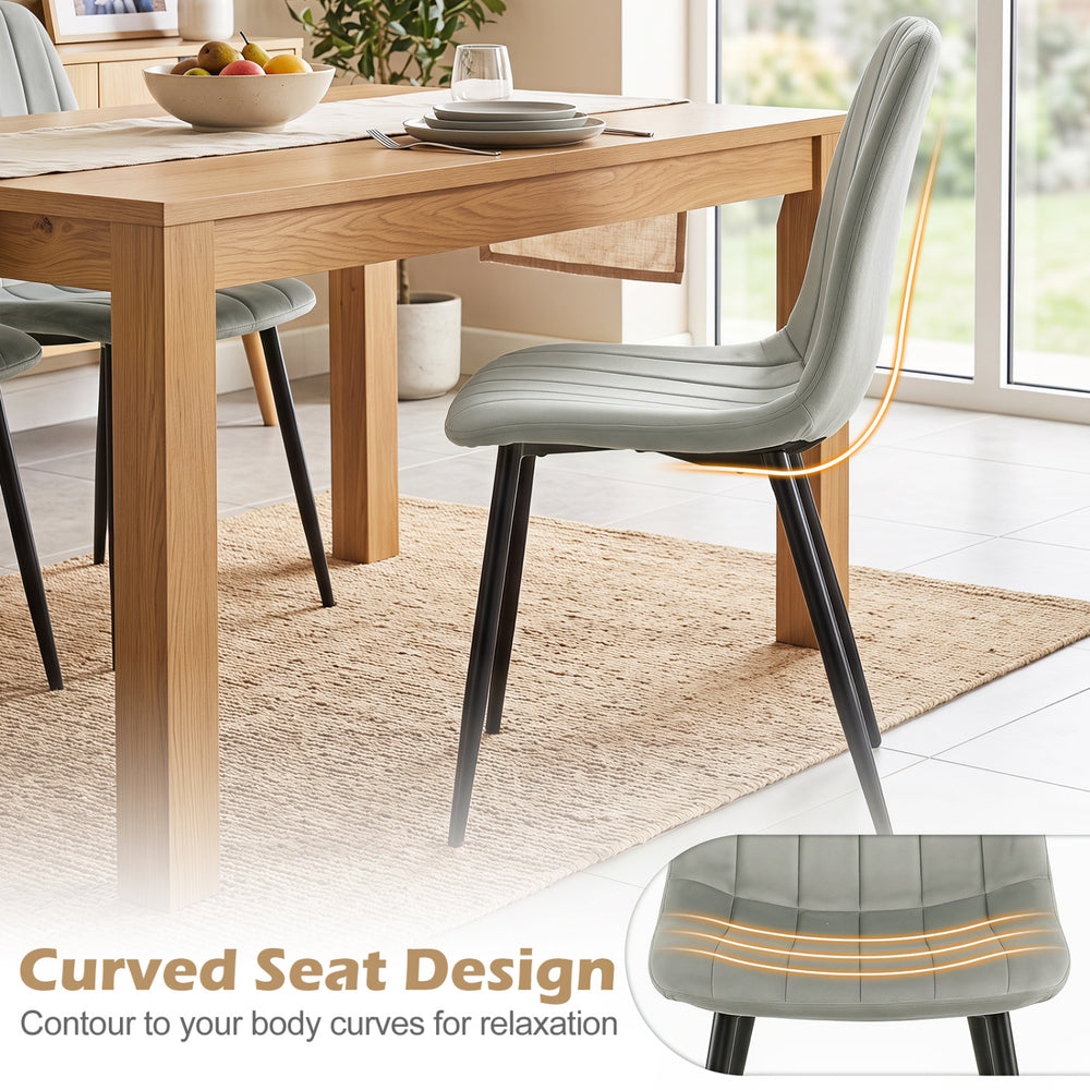 Curved backrest gray upholstered dining chair set with sturdy metal legs, ideal for dining rooms and kitchens.