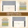 Adjustable upholstered headboard in gray for full/queen size beds, featuring a quilted linen design and sturdy plywood.