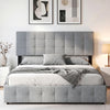 Quilted grid upholstered bed frame in gray with adjustable headboard, perfect for queen/full size beds.