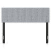 Gray upholstered headboard with quilted grid design, adjustable for queen/full size beds, featuring sturdy plywood legs.