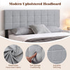 Quilted gray upholstered headboard with breathable faux linen fabric and soft sponge cushioning for queen/full size.
