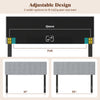 Adjustable gray upholstered headboard for full/queen size bed, featuring quilted grid design and sturdy plywood legs.