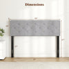 Tufted gray upholstered headboard for queen/full size bed, featuring adjustable width and solid plywood legs.