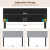 Adjustable gray upholstered headboard with tufting for full/queen size beds, showcasing width options and sturdy design.