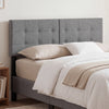 Upholstered headboard with adjustable width, showcasing a cozy linen fabric and tufted design for stylish bedroom decor.