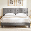 Upholstered headboard with adjustable width, showcasing a clean, modern look with vertical channel tufting and neutral linen fabric.