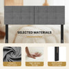 Upholstered headboard with adjustable width, featuring breathable linen fabric and solid rubber wood legs for stability.