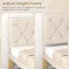 Adjustable upholstered headboard in beige with button tufted design, perfect for twin size beds and customizable height.