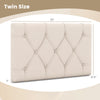 Beige upholstered headboard for twin size bed, featuring button tufting and adjustable height for modern bedroom decor.