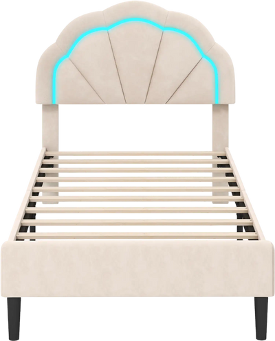 Costway Upholstered LED Bed Frame Adjustable Flower Headboard Metal Support Feet 71943852 New