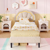 Upholstered LED twin bed frame with adjustable flower headboard and metal support feet, featuring a chic velvet design.