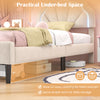 Upholstered LED bed frame with adjustable flower headboard, showcasing under-bed storage space for easy cleaning.