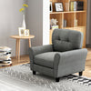Gray modern upholstered accent chair with rubber wood legs, featuring a detachable back cushion for versatile comfort.