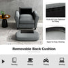 Modern gray upholstered accent chair with detachable back cushion, rubber wood legs, ideal for reading and resting.