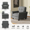 Gray modern upholstered accent chair with rubber wood legs, featuring detachable back cushion, ideal for living room or.
