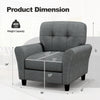 Gray modern upholstered accent chair with rubber wood legs, featuring detachable back cushion and 400 lbs weight.
