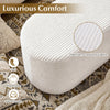 Beige upholstered ottoman bench featuring breathable corduroy fabric and high-density sponge for comfortable support.