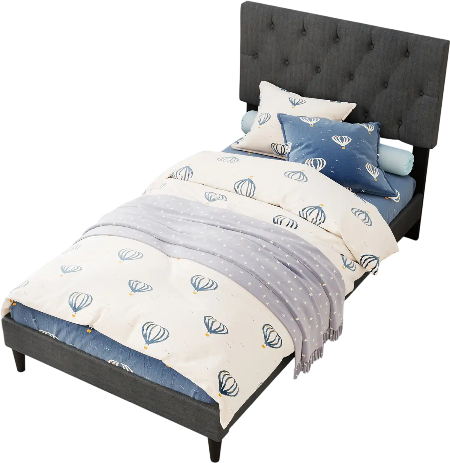 Costway Upholstered Platform Bed Frame Tufted Headboard Gray Twin 423571698 New